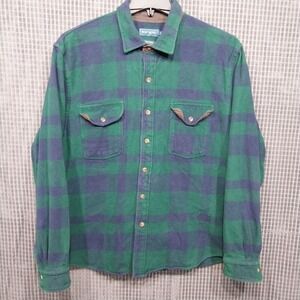 Biltmore Flannel Shirt Mens Plaid Faux Suede Trim XL Green Blue